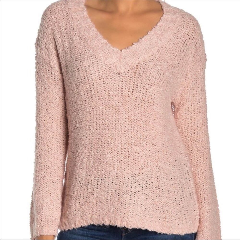Susina Medium Sweater Pink Nordstrom Chunky Knit V-Neck Pullover Dusty Rose